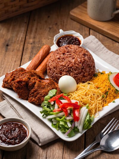 Awakye with Spicy Meat Stew and Speghetti at aircuisinedishes