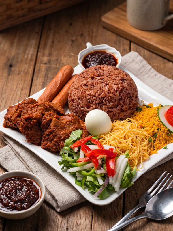 Awakye with Spicy Meat Stew and Speghetti at aircuisinedishes