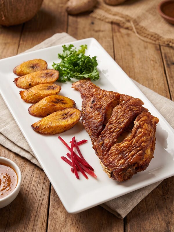 Fried Fish with Fried Rice / Jollof Rice / Ripe Plantain at aircuisinedishes