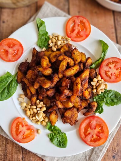 Spicy Fried Ripe Plantain Chips (Kelewele) with Grilled Gizzard at aircuisinedishes