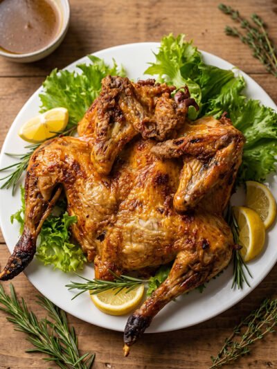 Spicy-grilled-guinea-fowl-with-fried-yam-chips-or-jollof-rice