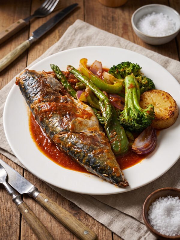 Spicy Grilled Mackreal with Banku or Jollof Rice at aircuisinedishes